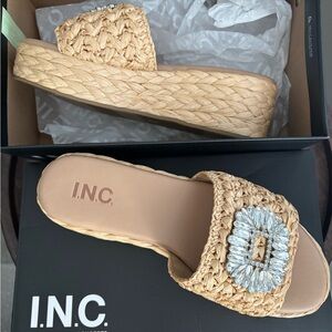 INC International Concepts Women's Tan Woven Slide Sandals “Blakee Wedge”